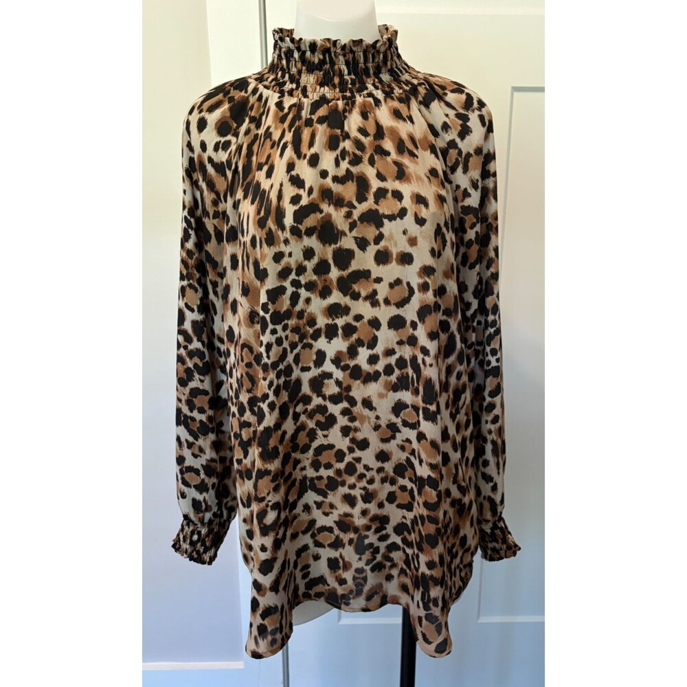 Chicos Womens TOP Long Sleeve Brown Black ANIMAL PRINT Mock Neck Size 3 (XL/16)